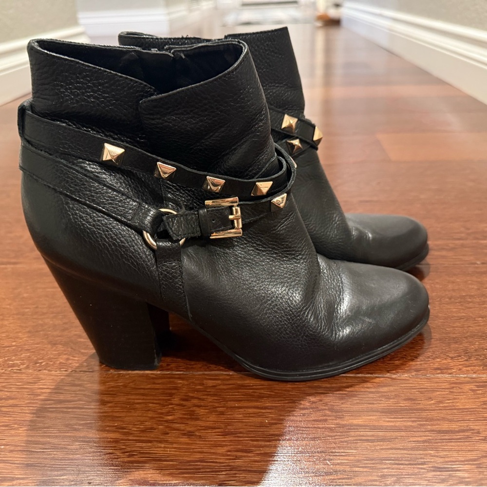 Guess Black Ankle Boots with Gold Studs